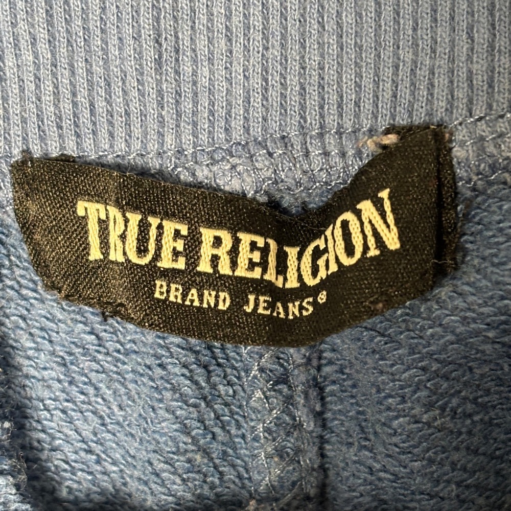 True Religion Sweatpants Mens Large Branded Slim Jogger Sky Blue Buddha Logo - Picture 3 of 14
